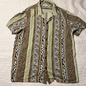 Men’s cheetah, zebra, leopard print button up short sleeve shirt